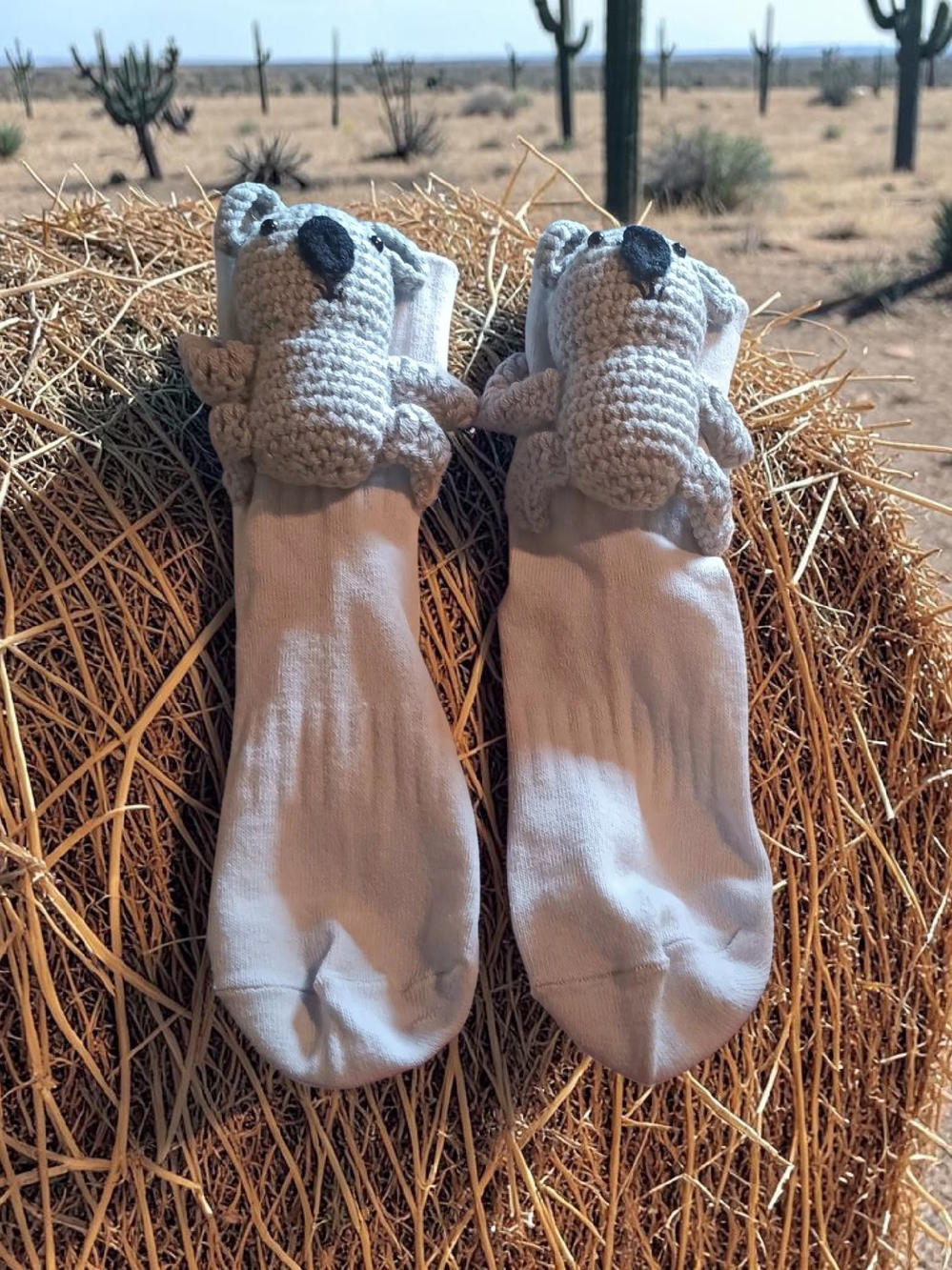Cute Plush Koala Crew Socks - Light Gray